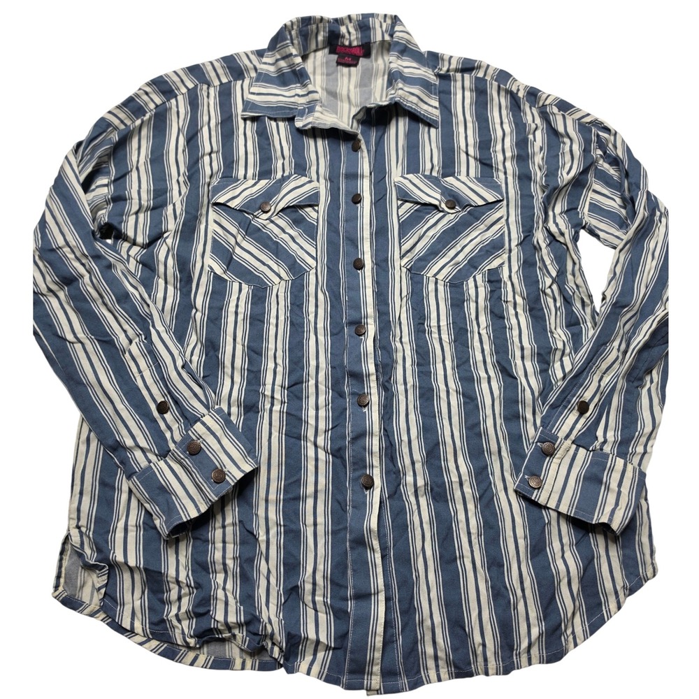 Rock & Roll Denim Womens Blue White Striped Rayon Button Down Western Shirt M